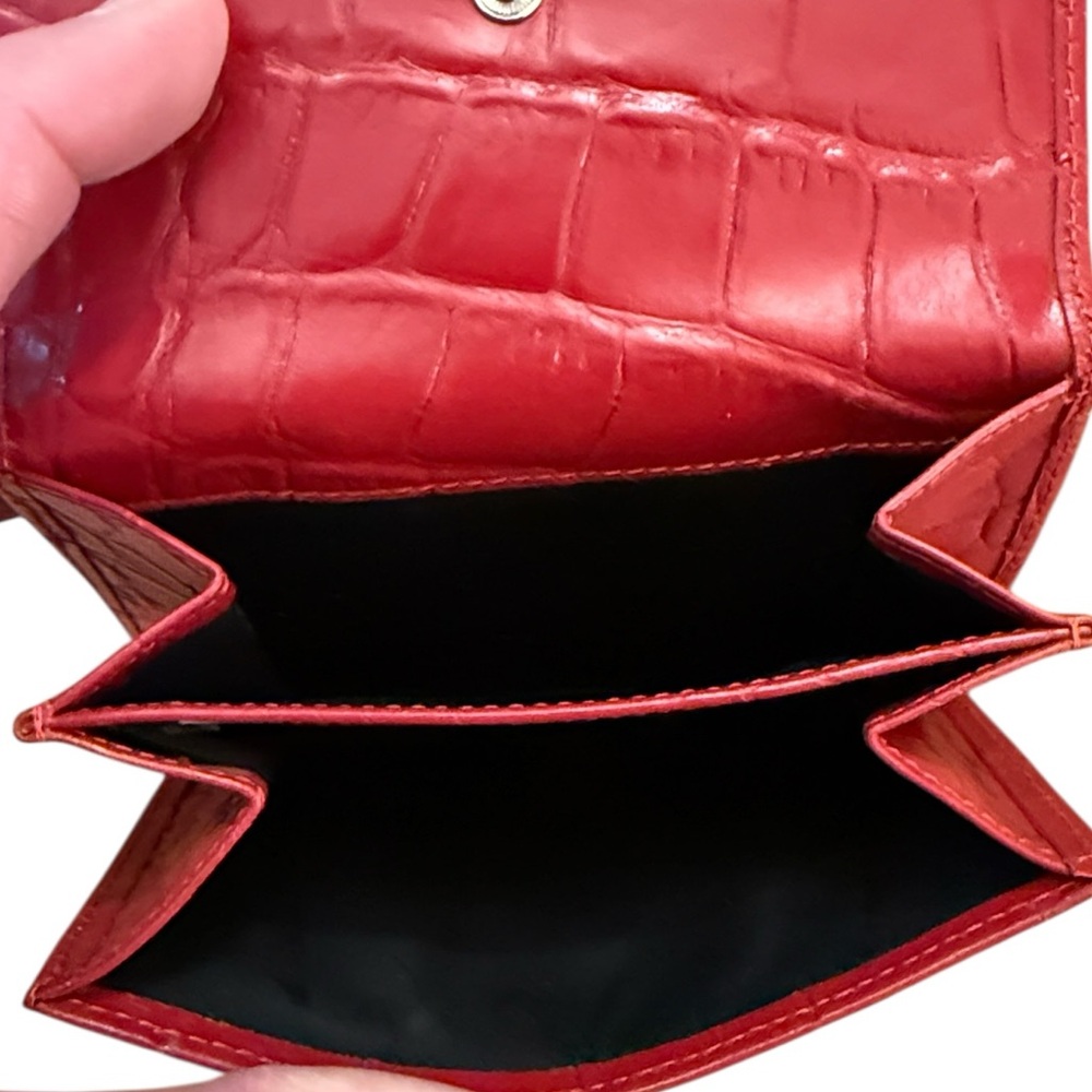 Red Croc-Embossed Leather RFID Wallet Organizer Accordion Multi Compartment Snap - Picture 4 of 13